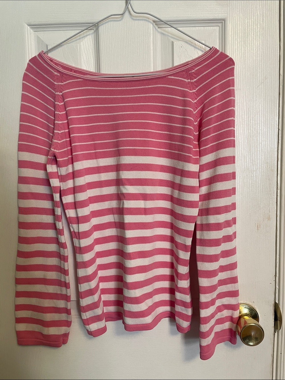 Jessica Pink White Striped Boat Neck Knit Sweater M Rayon Blend